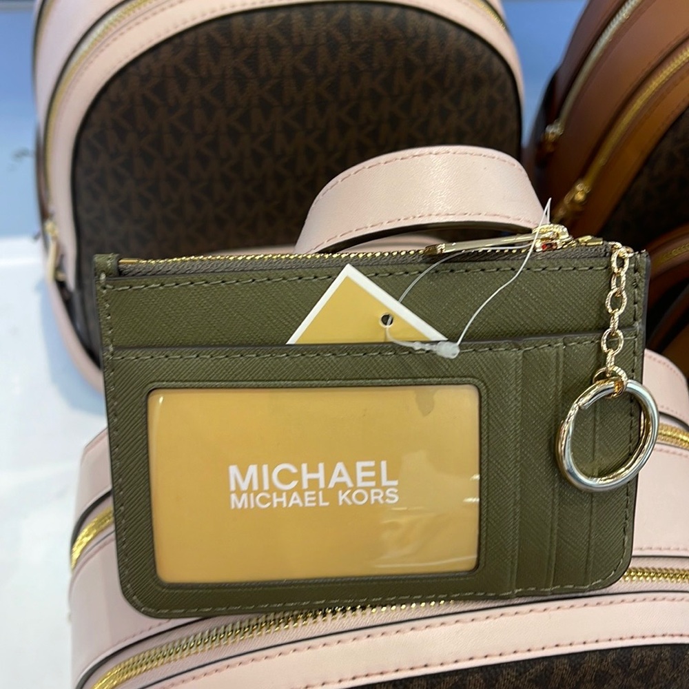 MICHAEL KORS SMALL TOP ZIP COINPOUCH WITH ID KEYCHAIN CARDHOLDER WALLET 
 OLIVE - Picture 14 of 16